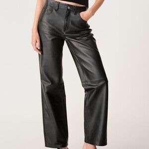 Zara Black Straight Leg Leather Jeans
